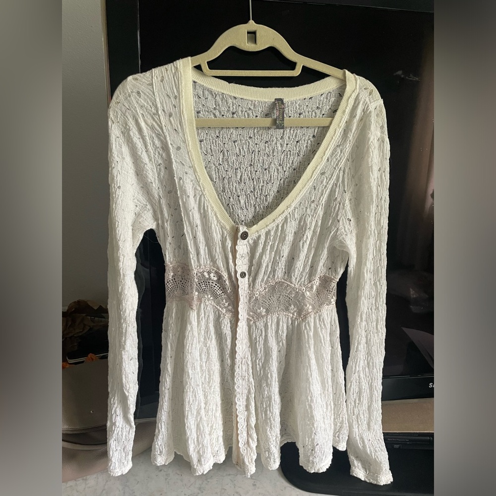 Free people lace button up top